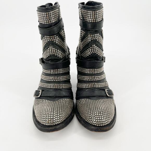 Old Gringo Mexicana Black Leather Celine Studded Western Biker Ankle Bootie sz 7 - Picture 5 of 11
